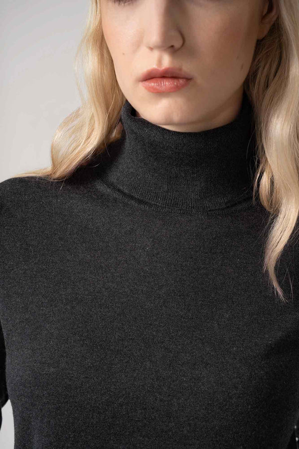 Maglia Dolcevita in Seta Cashmere Extrafine Grigio