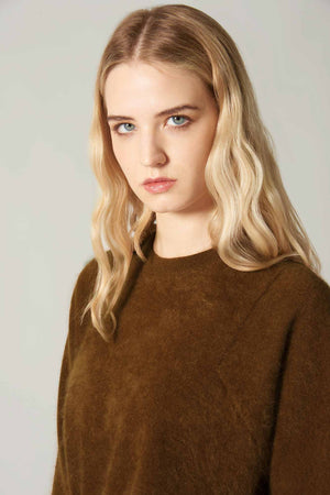 Girocollo Maniche Squadrate in Puro Cashmere Spazzolato Terracotta