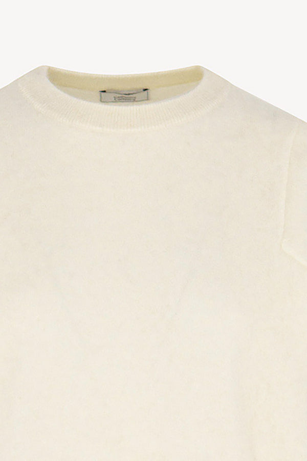 Girocollo Maniche Squadrate in Puro Cashmere Spazzolato Latte