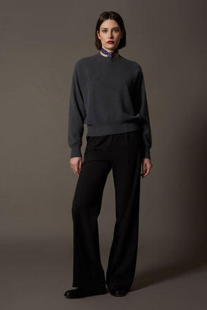 Girocollo Maniche Squadrate in Puro Cashmere Spazzolato Ardesia