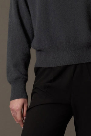 Girocollo Maniche Squadrate in Puro Cashmere Spazzolato Ardesia