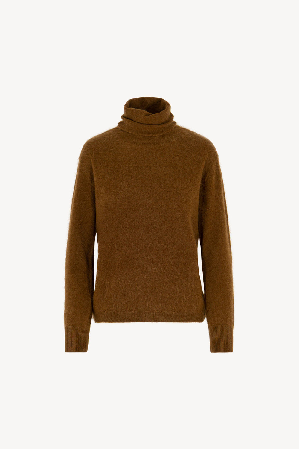 Maglia a Collo Alto in Puro Cashmere Spazzolato Terracotta