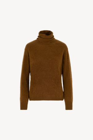 Maglia a Collo Alto in Puro Cashmere Spazzolato Terracotta