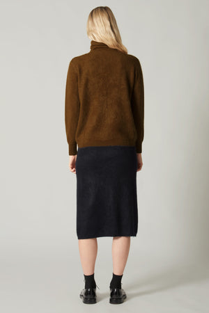 Maglia a Collo Alto in Puro Cashmere Spazzolato Terracotta