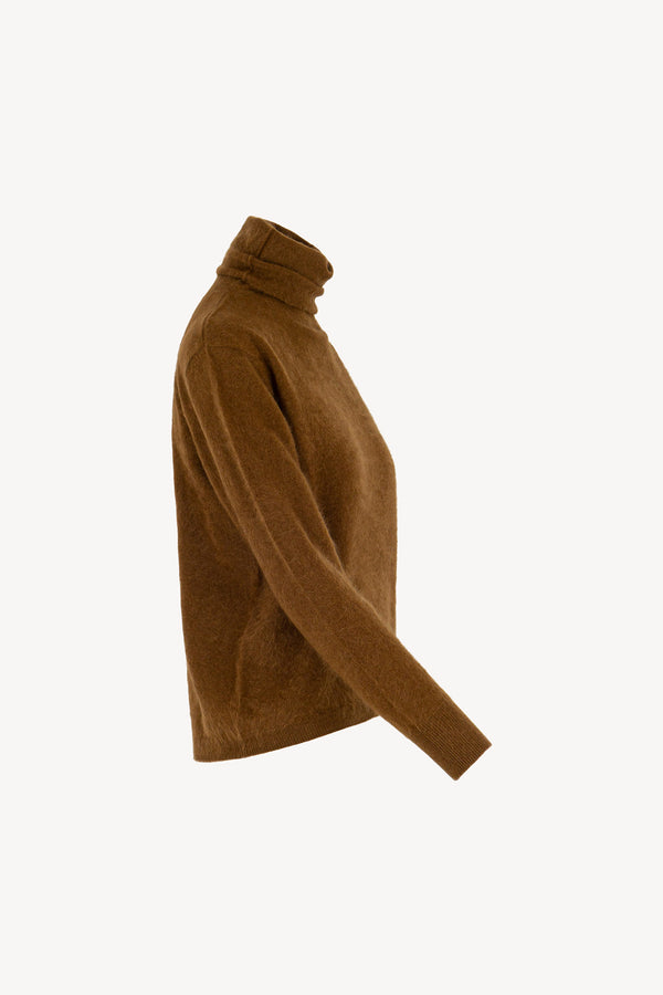 Maglia a Collo Alto in Puro Cashmere Spazzolato Terracotta