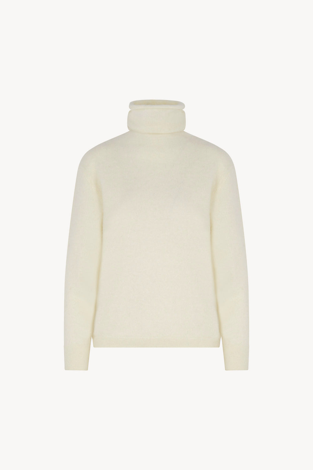 Maglia a Collo Alto in Puro Cashmere Spazzolato Latte