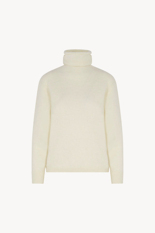 Maglia a Collo Alto in Puro Cashmere Spazzolato Latte