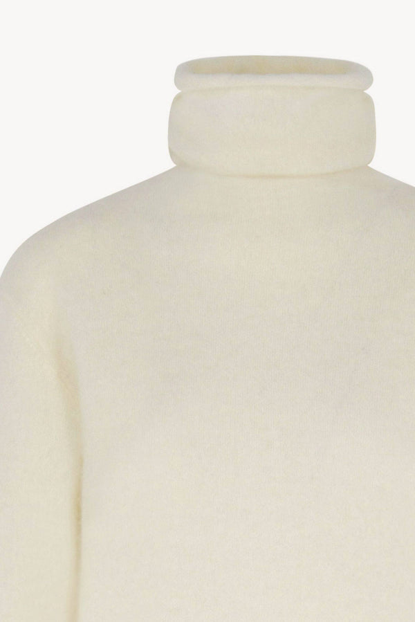 Maglia a Collo Alto in Puro Cashmere Spazzolato Latte