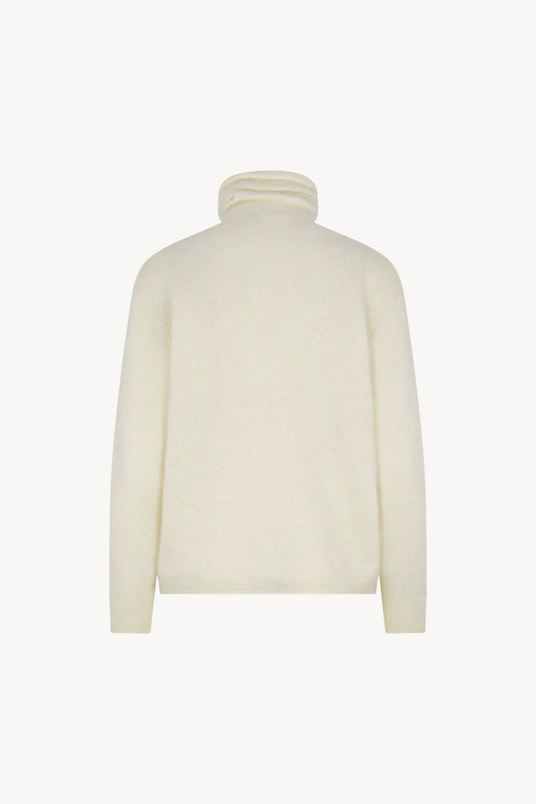 Maglia a Collo Alto in Puro Cashmere Spazzolato Latte