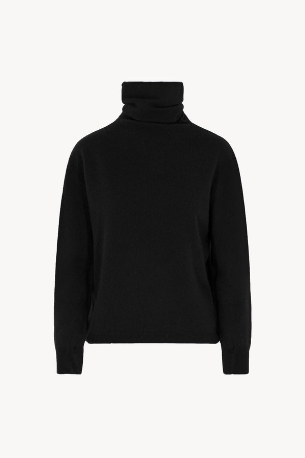 Maglia a Collo Alto in Puro Cashmere Spazzolato Nero