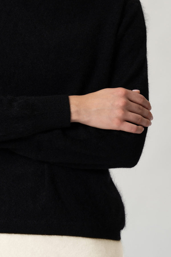 Maglia a Collo Alto in Puro Cashmere Spazzolato Nero