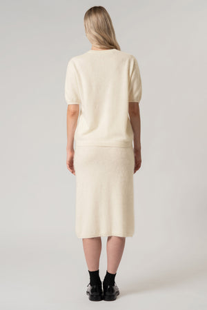 Girocollo Mezza Manica in Puro Cashmere Spazzolato Latte