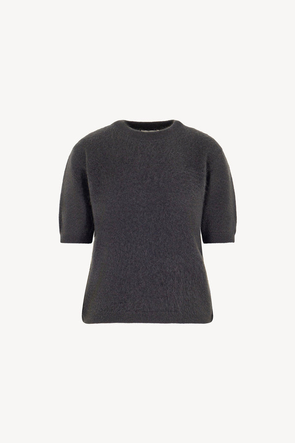 Girocollo Mezza Manica in Puro Cashmere Spazzolato Ardesia