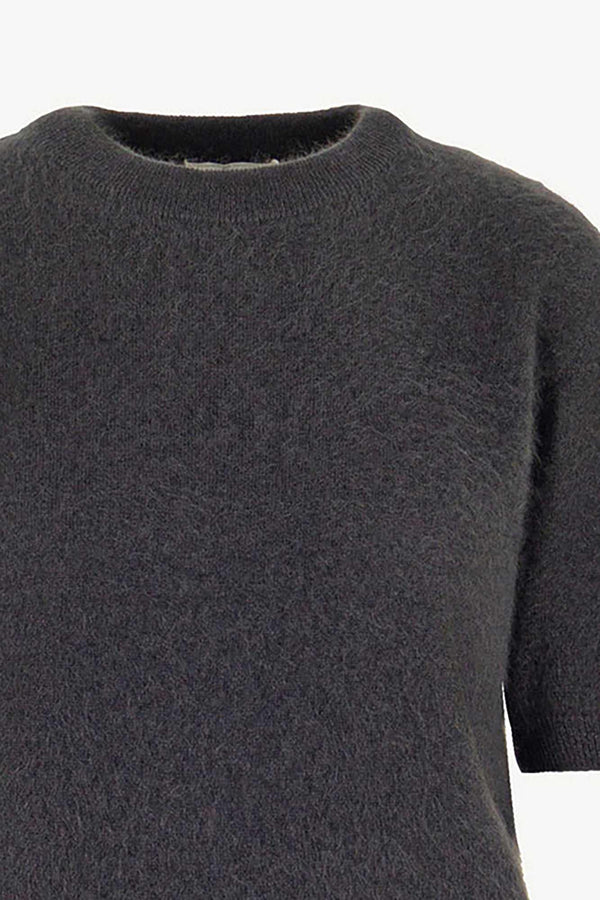 Girocollo Mezza Manica in Puro Cashmere Spazzolato Ardesia