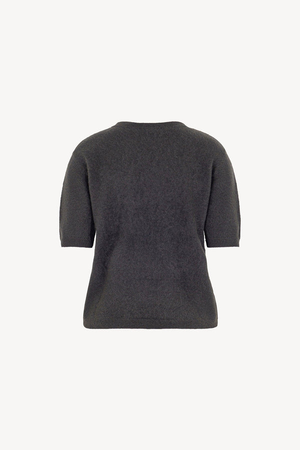 Girocollo Mezza Manica in Puro Cashmere Spazzolato Ardesia