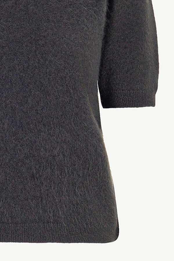 Girocollo Mezza Manica in Puro Cashmere Spazzolato Ardesia