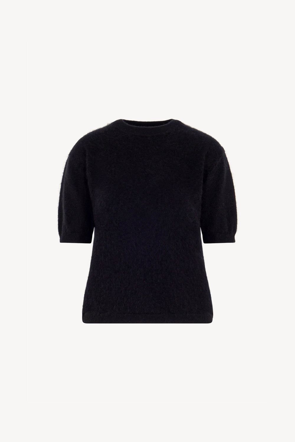 Girocollo Mezza Manica in Puro Cashmere Spazzolato Nero