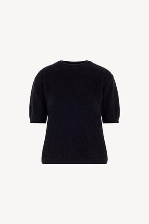 Girocollo Mezza Manica in Puro Cashmere Spazzolato Nero