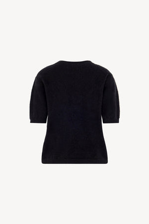 Girocollo Mezza Manica in Puro Cashmere Spazzolato Nero