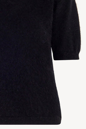 Girocollo Mezza Manica in Puro Cashmere Spazzolato Nero