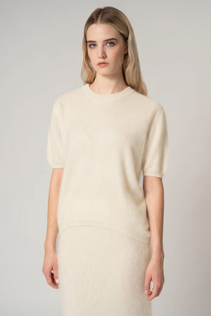 Girocollo Mezza Manica in Puro Cashmere Spazzolato Nero