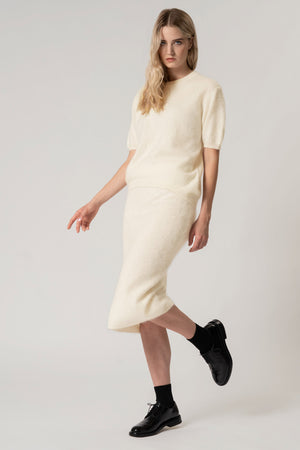 Gonna Longuette in Puro Cashmere Spazzolato Latte