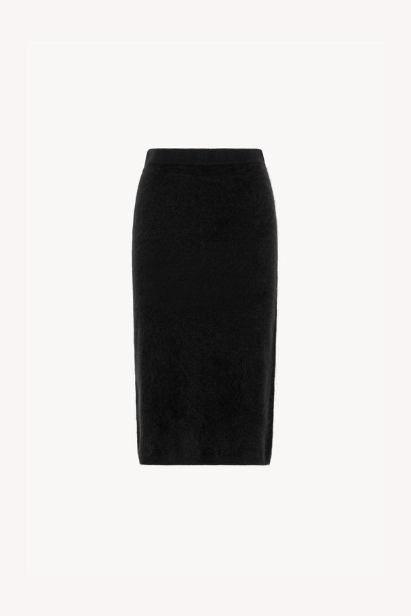 Gonna Longuette in Puro Cashmere Spazzolato Nero