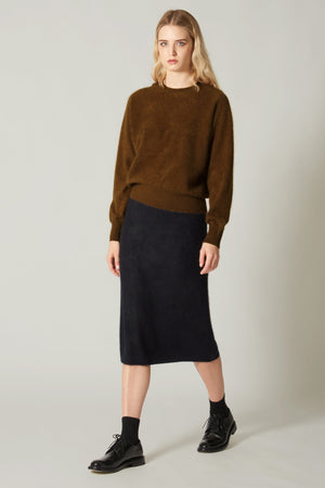 Gonna Longuette in Puro Cashmere Spazzolato Nero