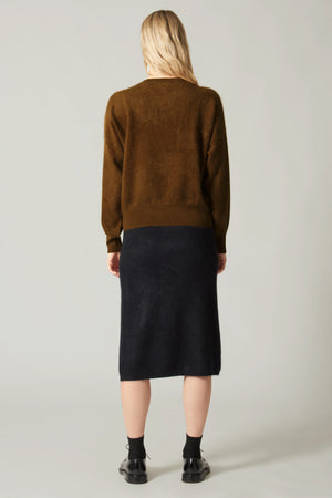 Gonna Longuette in Puro Cashmere Spazzolato Nero