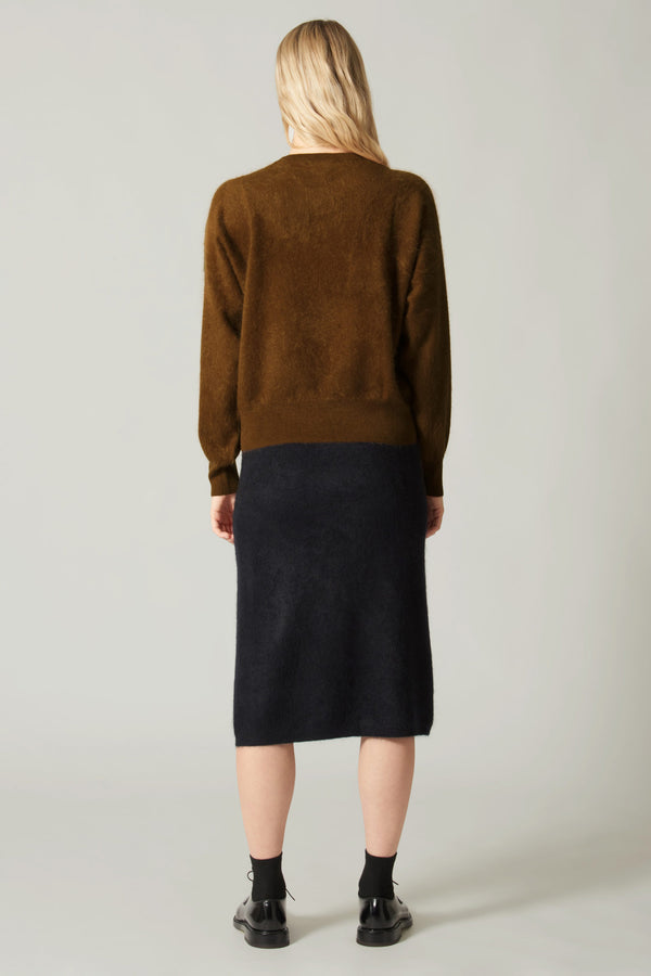 Gonna Longuette in Puro Cashmere Spazzolato Nero