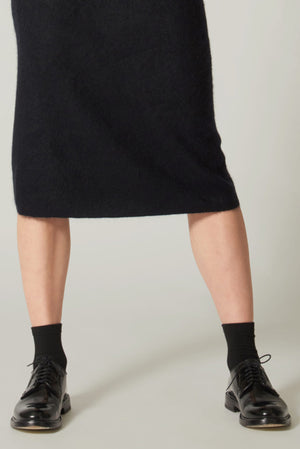 Gonna Longuette in Puro Cashmere Spazzolato Nero