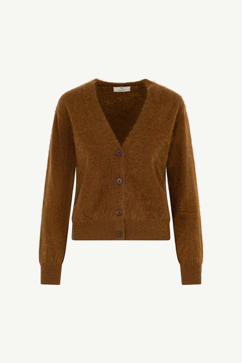 Cardigan Scollo a V in Puro Cashmere Spazzolato Terracotta