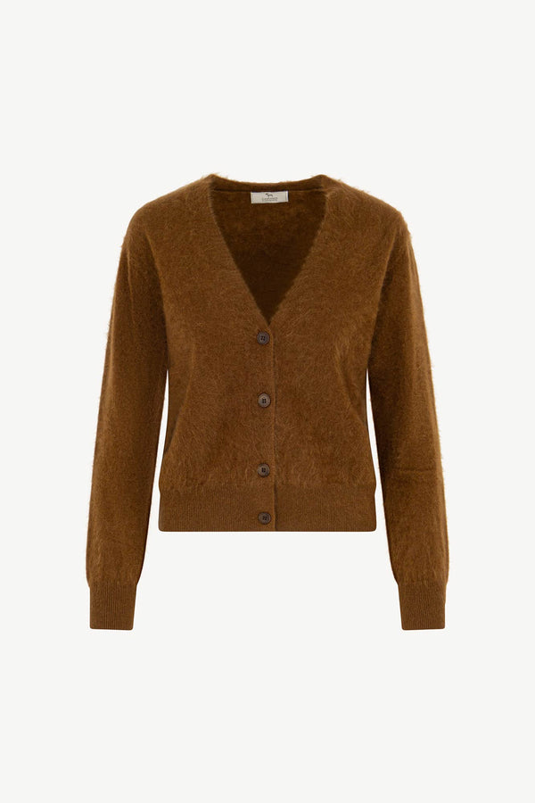 Cardigan Scollo a V in Puro Cashmere Spazzolato Terracotta
