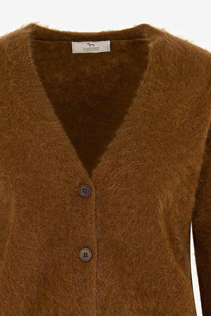 Cardigan Scollo a V in Puro Cashmere Spazzolato Terracotta