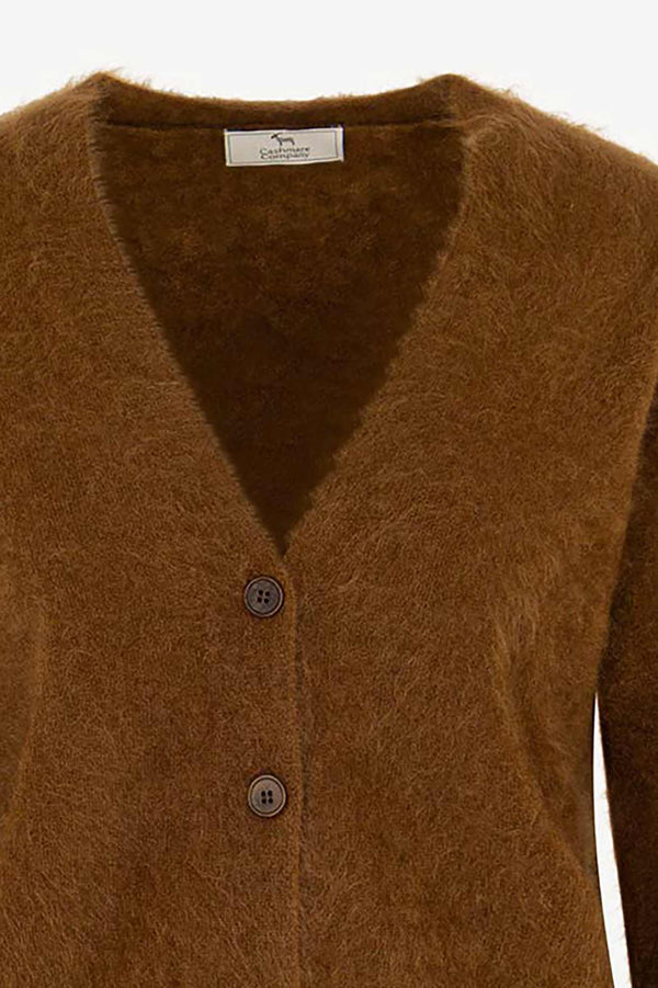 Cardigan Scollo a V in Puro Cashmere Spazzolato Terracotta