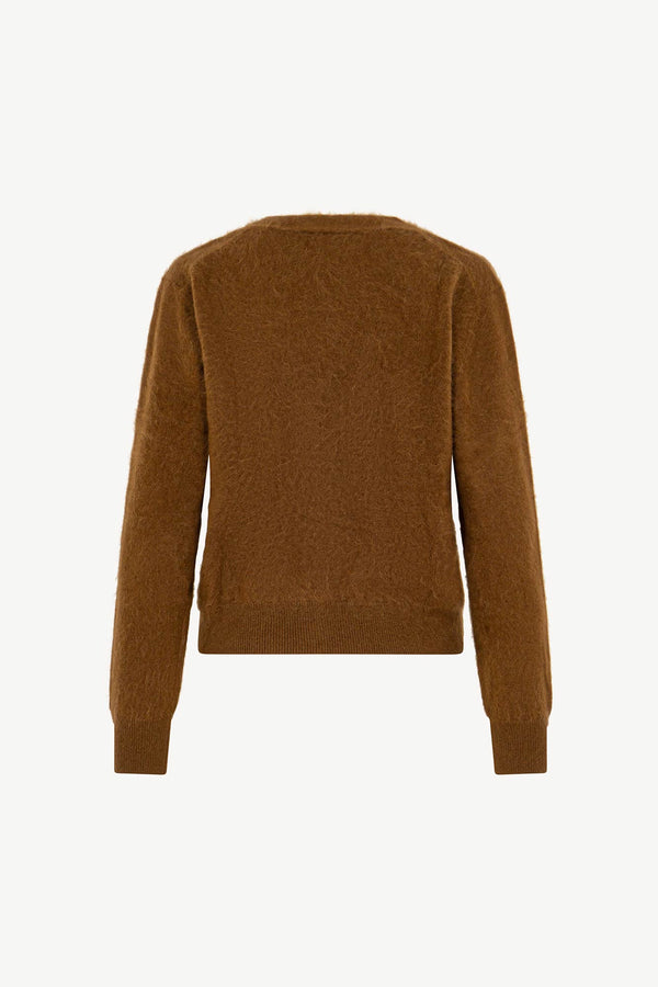 Cardigan Scollo a V in Puro Cashmere Spazzolato Terracotta