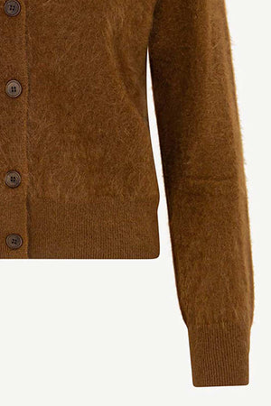 Cardigan Scollo a V in Puro Cashmere Spazzolato Terracotta