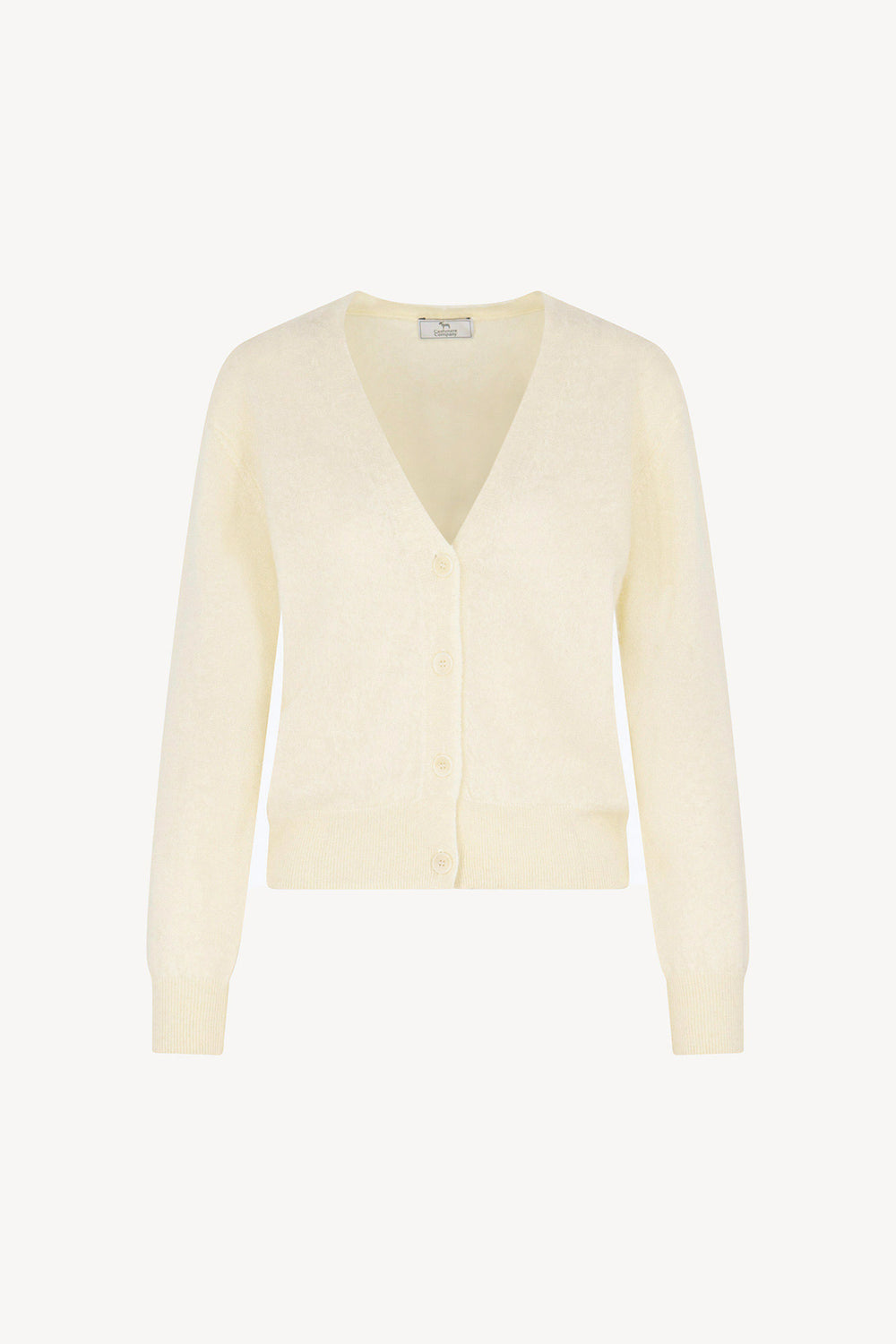 Cardigan Scollo a V in Puro Cashmere Spazzolato Latte