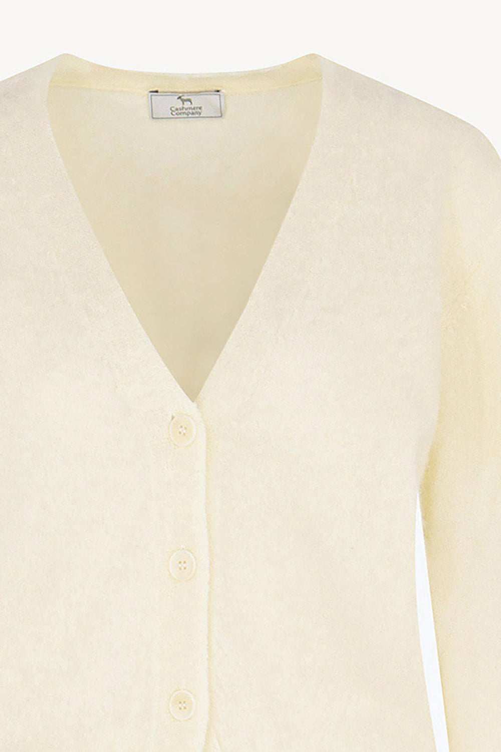 Cardigan Scollo a V in Puro Cashmere Spazzolato Latte
