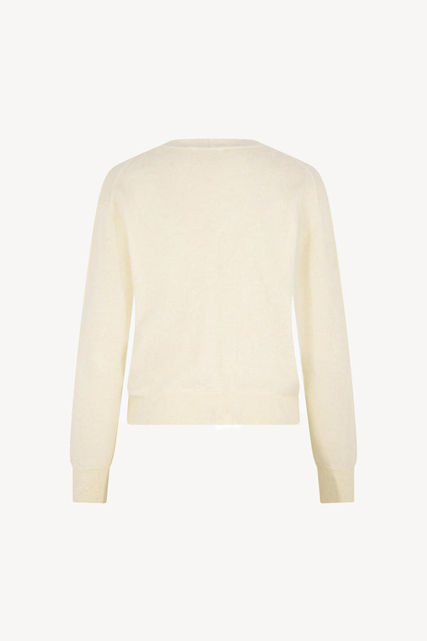 Cardigan Scollo a V in Puro Cashmere Spazzolato Latte