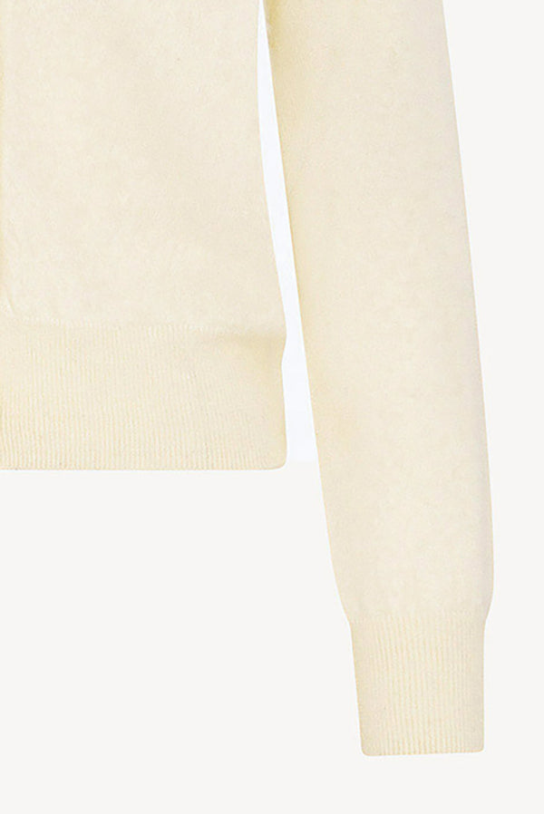 Cardigan Scollo a V in Puro Cashmere Spazzolato Latte