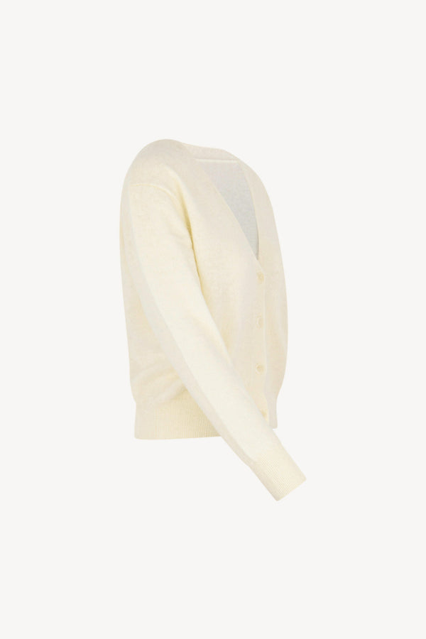 Cardigan Scollo a V in Puro Cashmere Spazzolato Latte