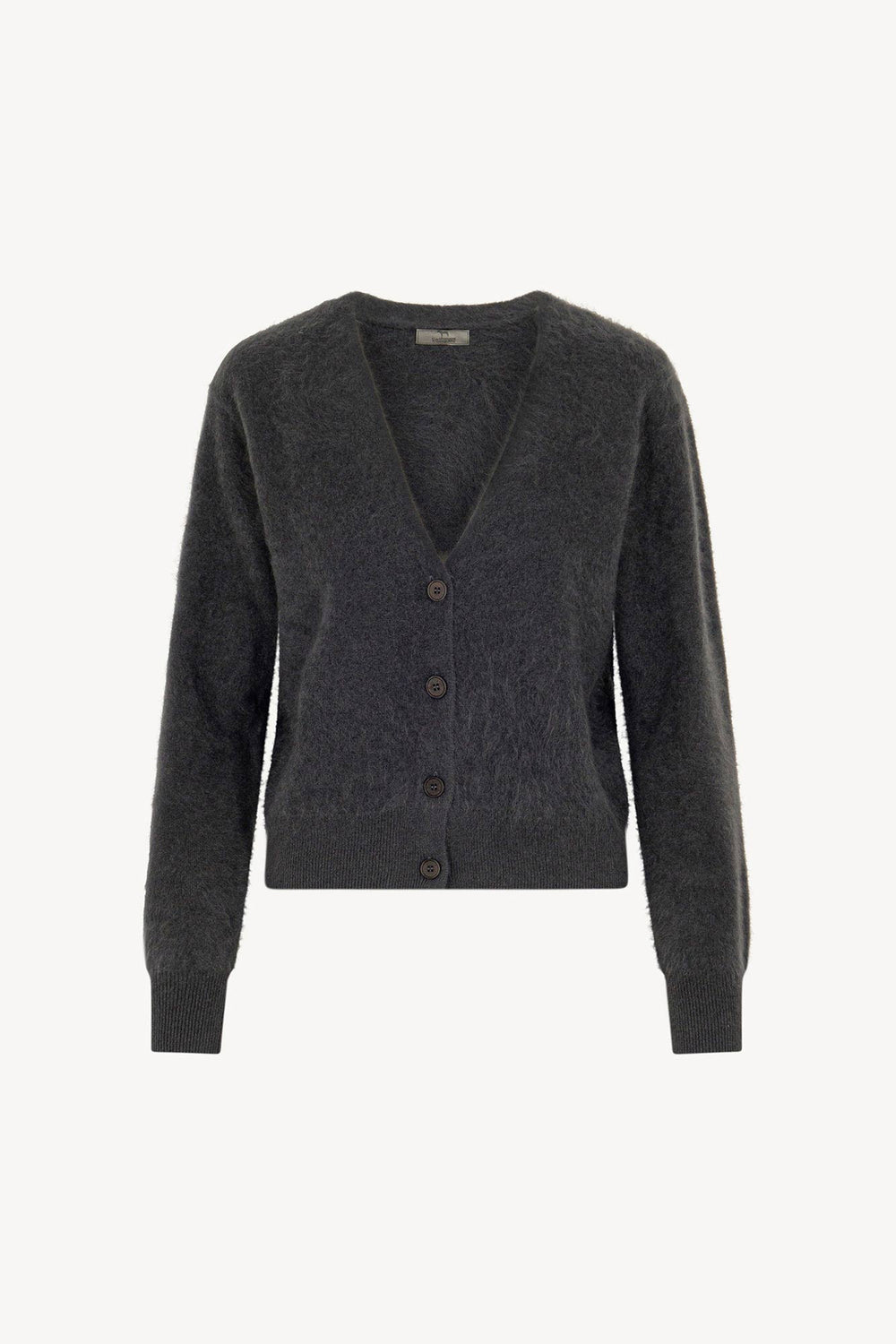 Cardigan Scollo a V in Puro Cashmere Spazzolato Ardesia