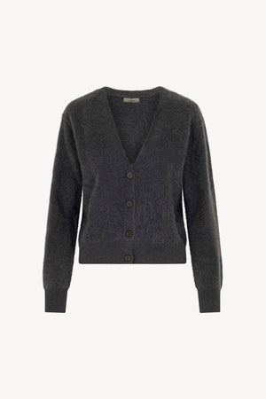 Cardigan Scollo a V in Puro Cashmere Spazzolato Ardesia