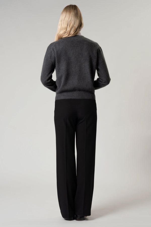 Cardigan Scollo a V in Puro Cashmere Spazzolato Ardesia