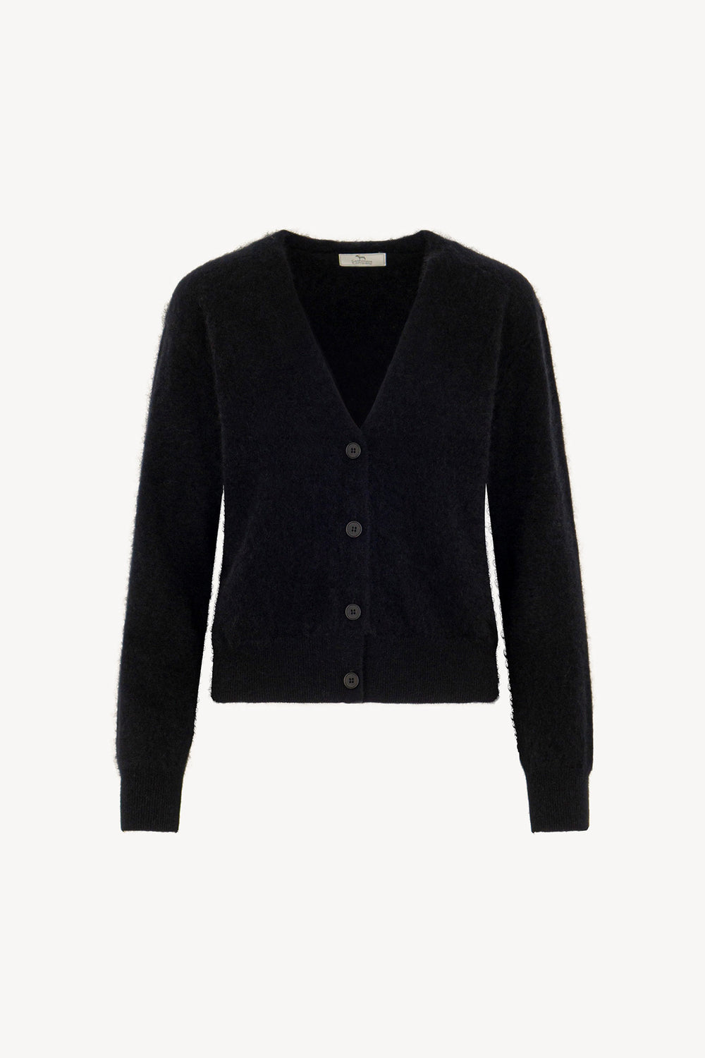 Cardigan Scollo a V in Puro Cashmere Spazzolato Nero