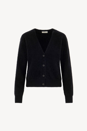Cardigan Scollo a V in Puro Cashmere Spazzolato Nero