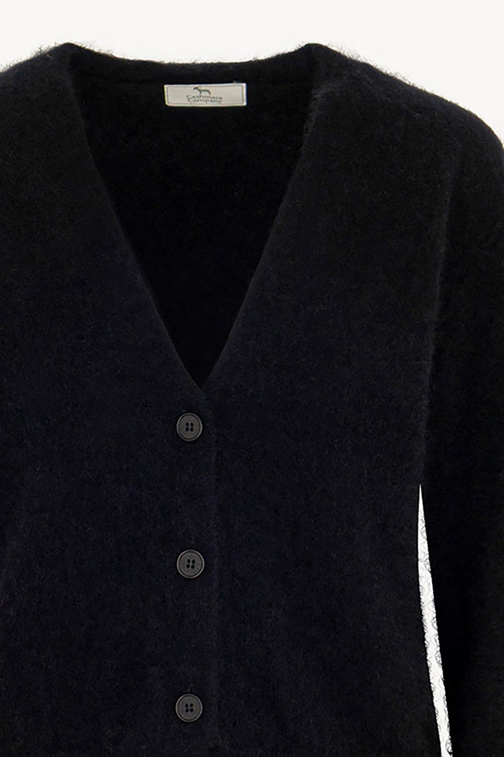 Cardigan Scollo a V in Puro Cashmere Spazzolato Nero