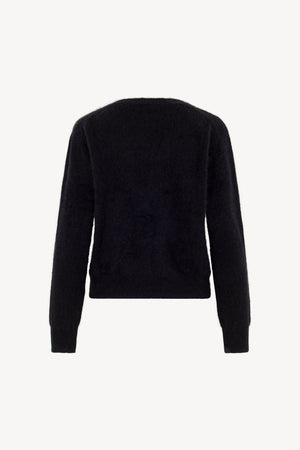 Cardigan Scollo a V in Puro Cashmere Spazzolato Nero