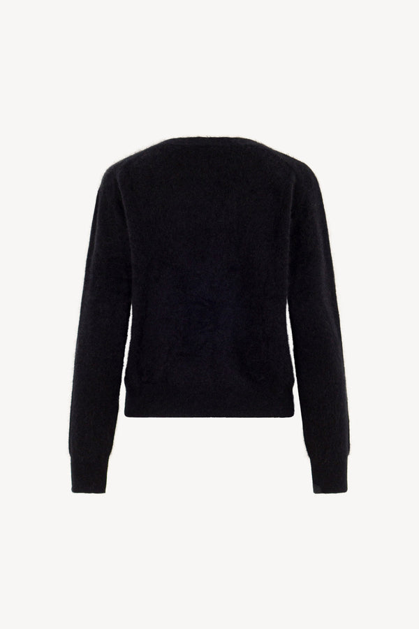 Cardigan Scollo a V in Puro Cashmere Spazzolato Nero